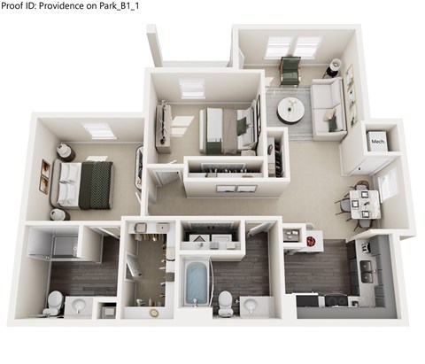 Floor plan for 2 beds, 2 baths, 1031 sqft